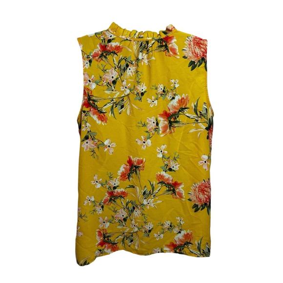 Rose + Olive Yellow Floral Blouse Sz Large Sleeveless Top Loose V-Neck - Picture 5 of 7